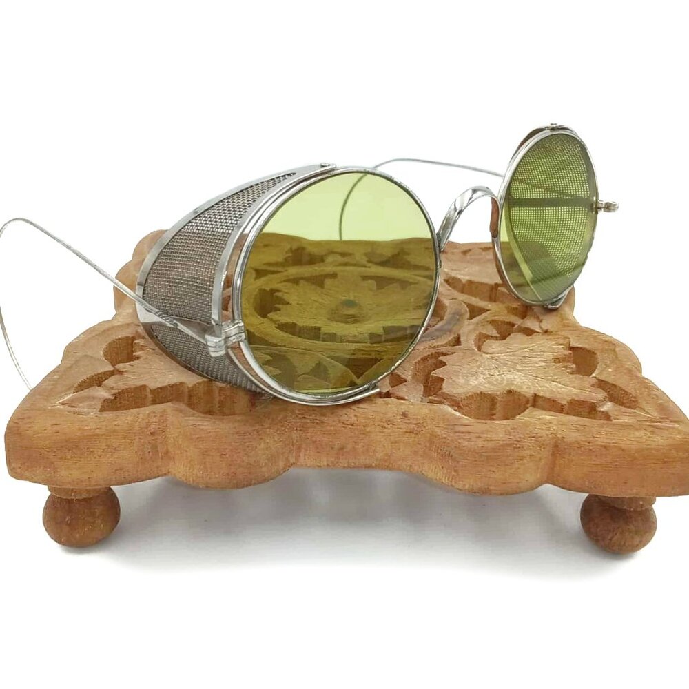 Antique American Optical Green Goggles Sunglasses Vtg Safety Glasses Spectacles